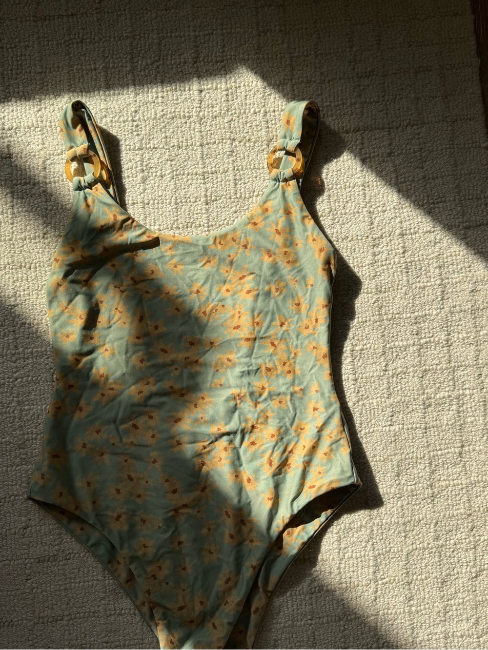 Amuse Society Teal Floral One-Piece Swimsuit with Yellow Accents